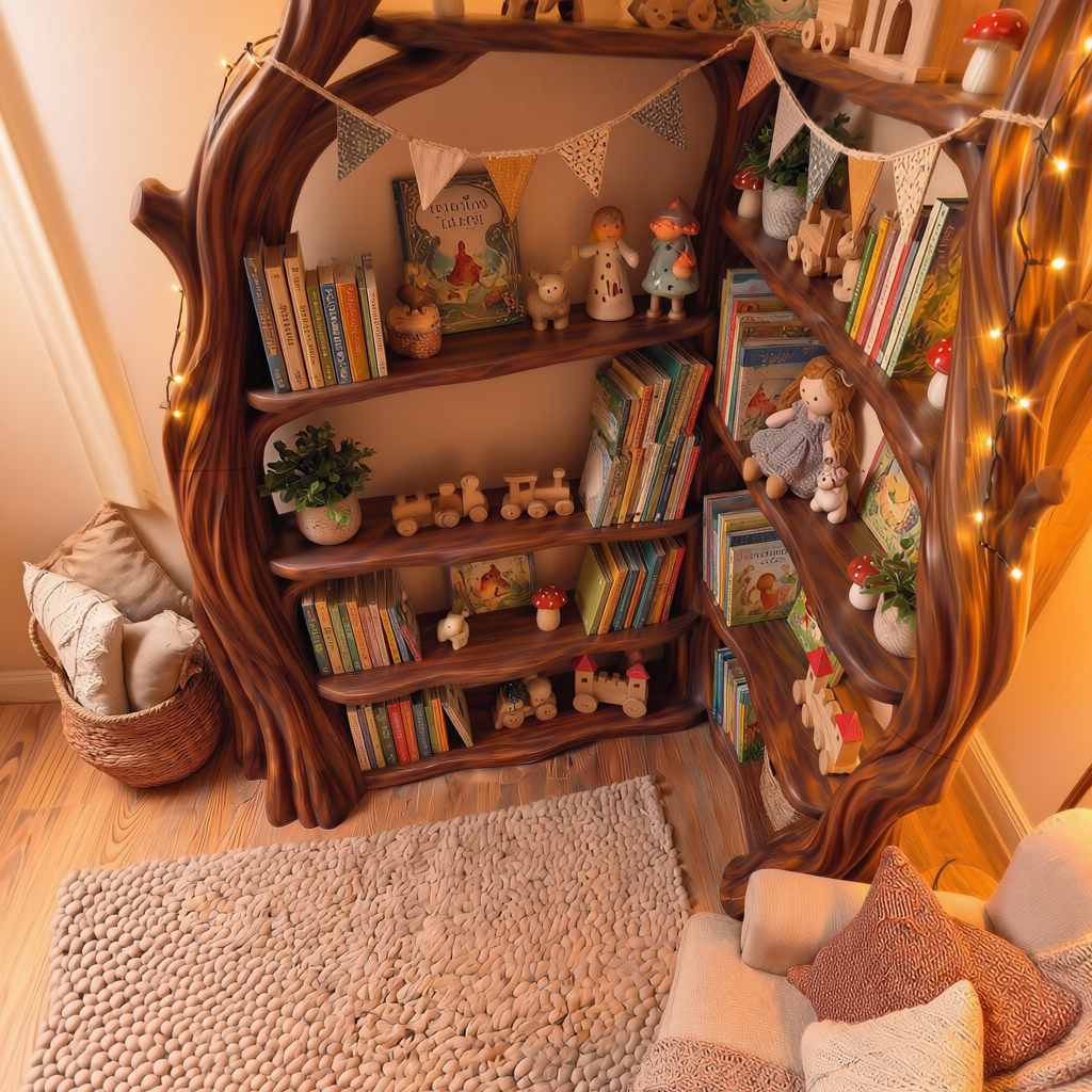 Tree Branch Corner Bookshelf in Solid Wood, Tall Display Shelf - view 2