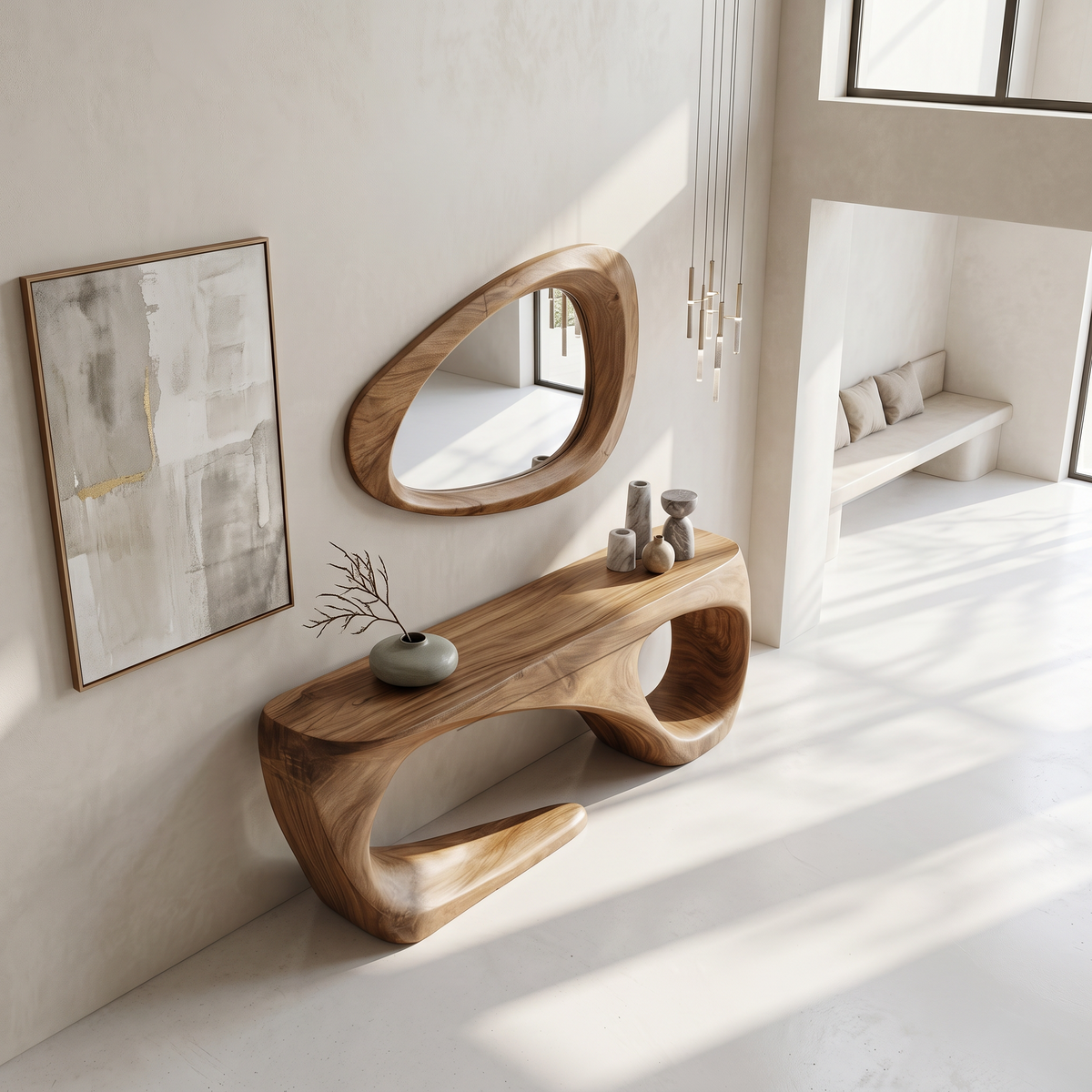 Rustic Solid Wood Console Table with Flowing Sculptural Base - view 3
