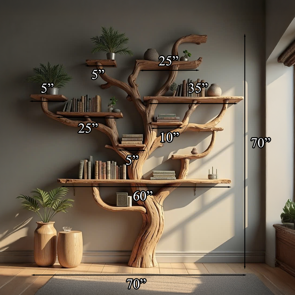 Wall Mounted Tree Branch Corner Bookshelf in Natural Wood - view 8