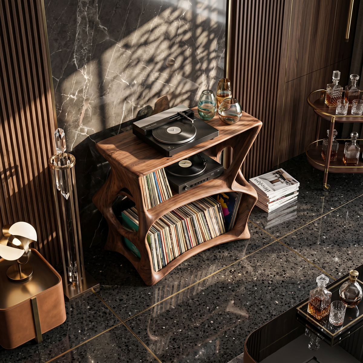 Farmhouse Natural Wood Record Stand for Cozy Living Rooms - view 2