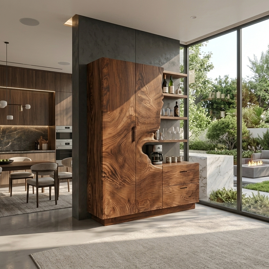 Carved Solid Wood Bar Cabinet with Wine Storage - view 7