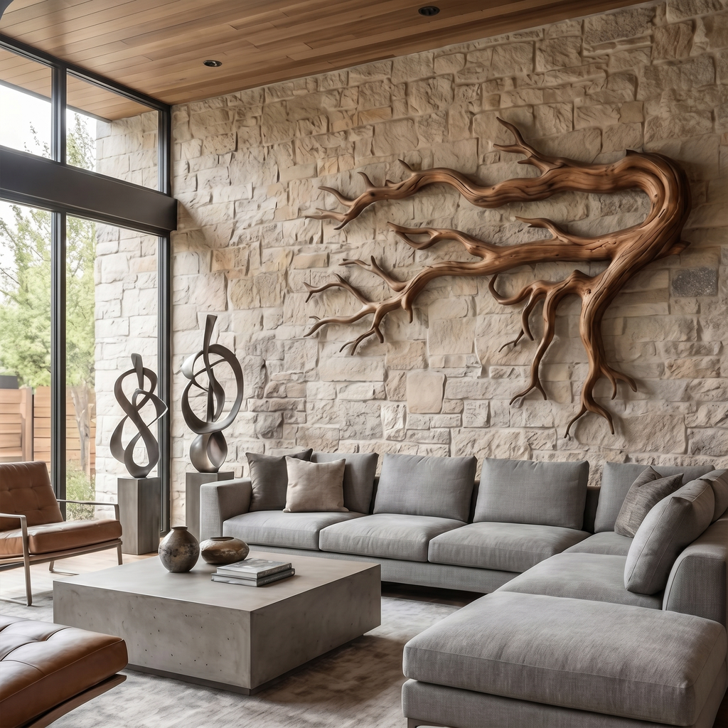 Driftwood Root Sculptural Wall Art in Solid Natural Wood - view 3