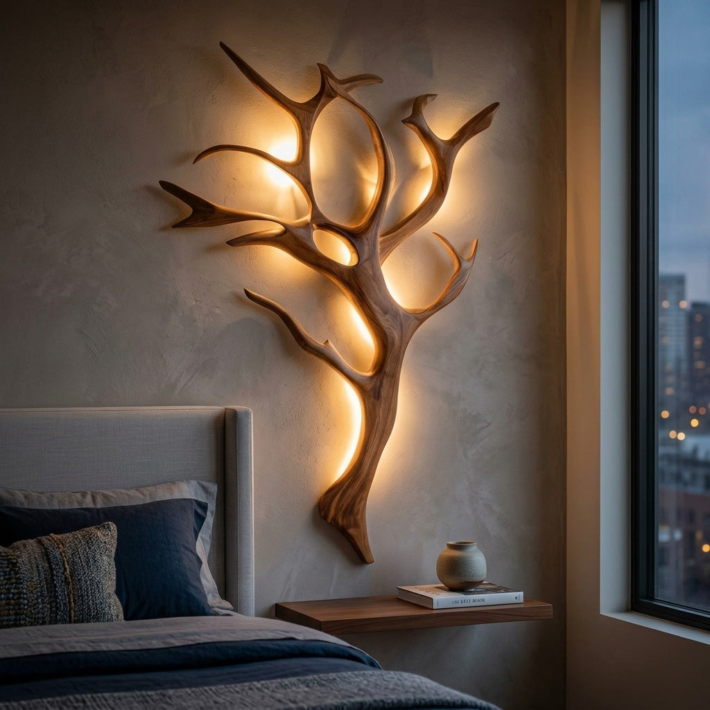 Handcrafted Wood Tree Branch Wall Lamp with Integrated Lighting - view 3