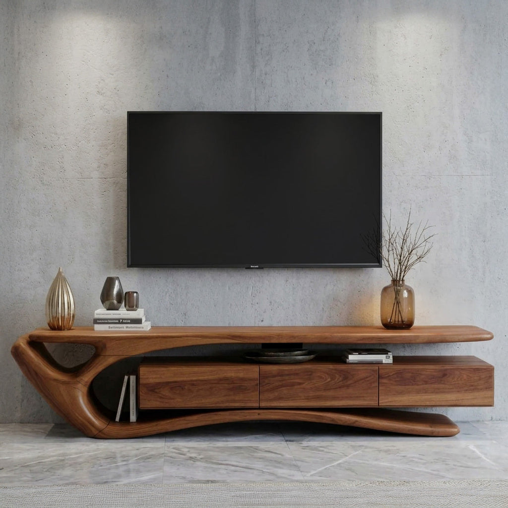 Sculptural Solid Wood TV Stand with Storage Drawers - view 2