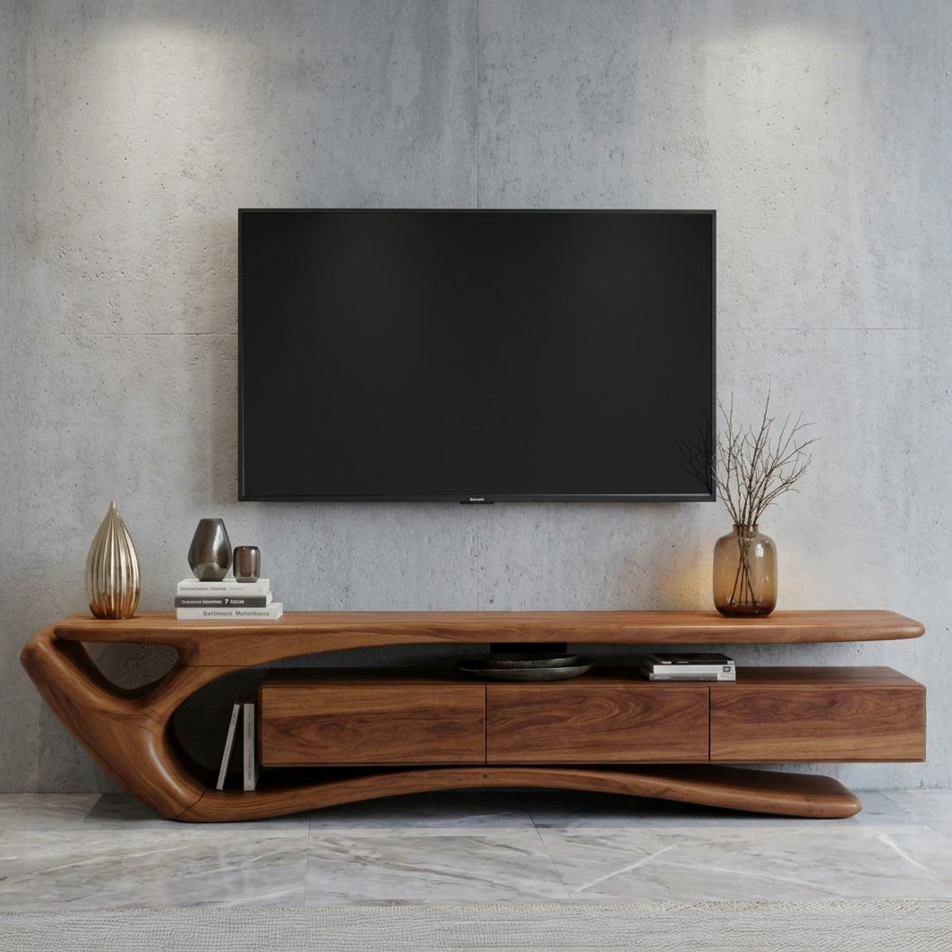 Sculptural Solid Wood TV Stand with Storage Drawers - view 2