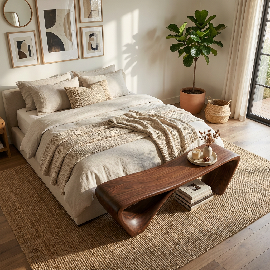 Wave-Form Sculptural Solid Wood Bench for Entryway or Living Room - view 3