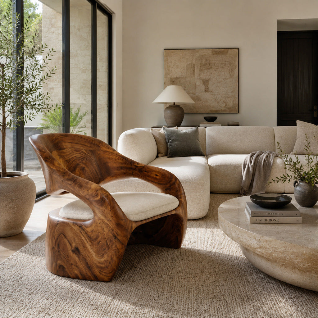 Organic Sculptural Solid Wood Lounge Chair with Wide Seat - view 2