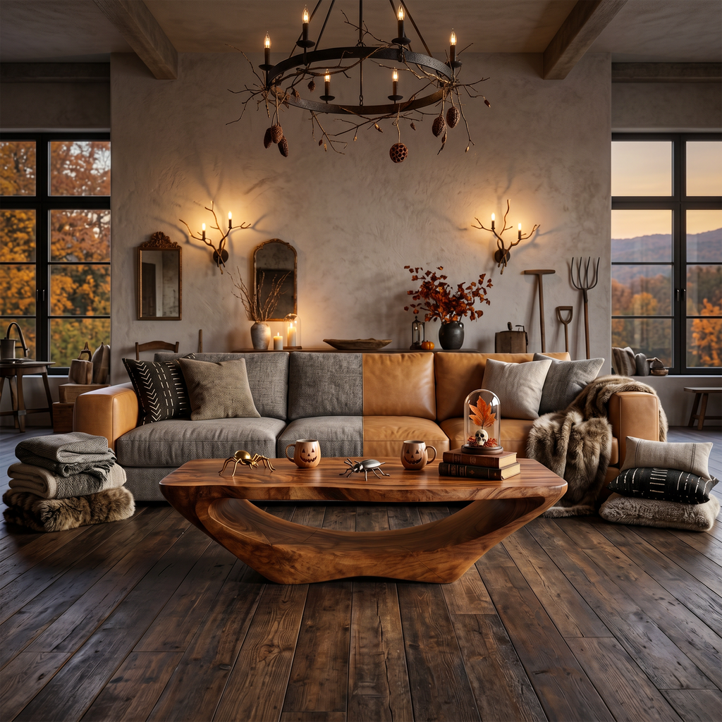 Farmhouse Live Edge Solid Wood Coffee Table with Clean Lines - view 3