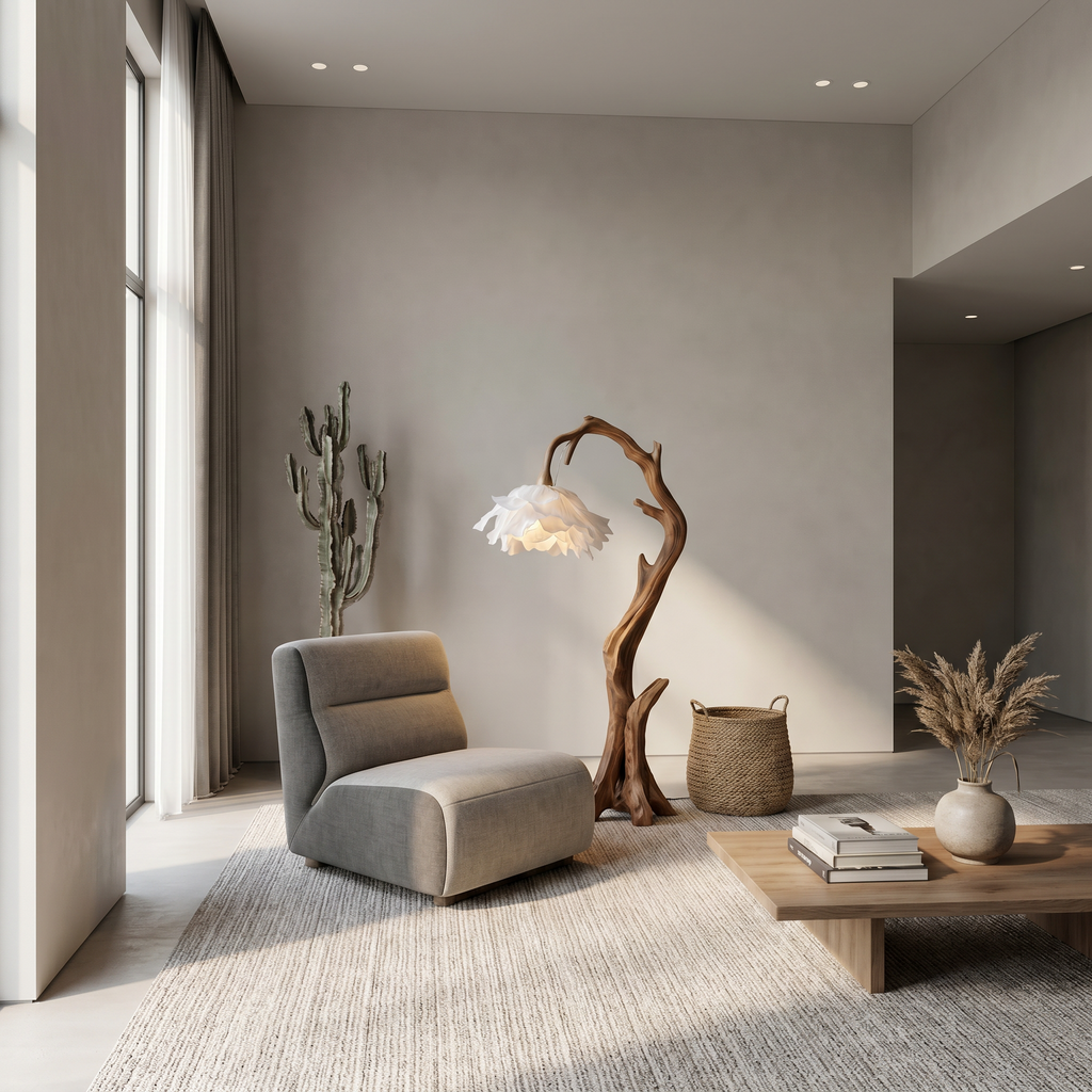 Flower Floor Lamp with Handcrafted Solid Wood Base - view 3