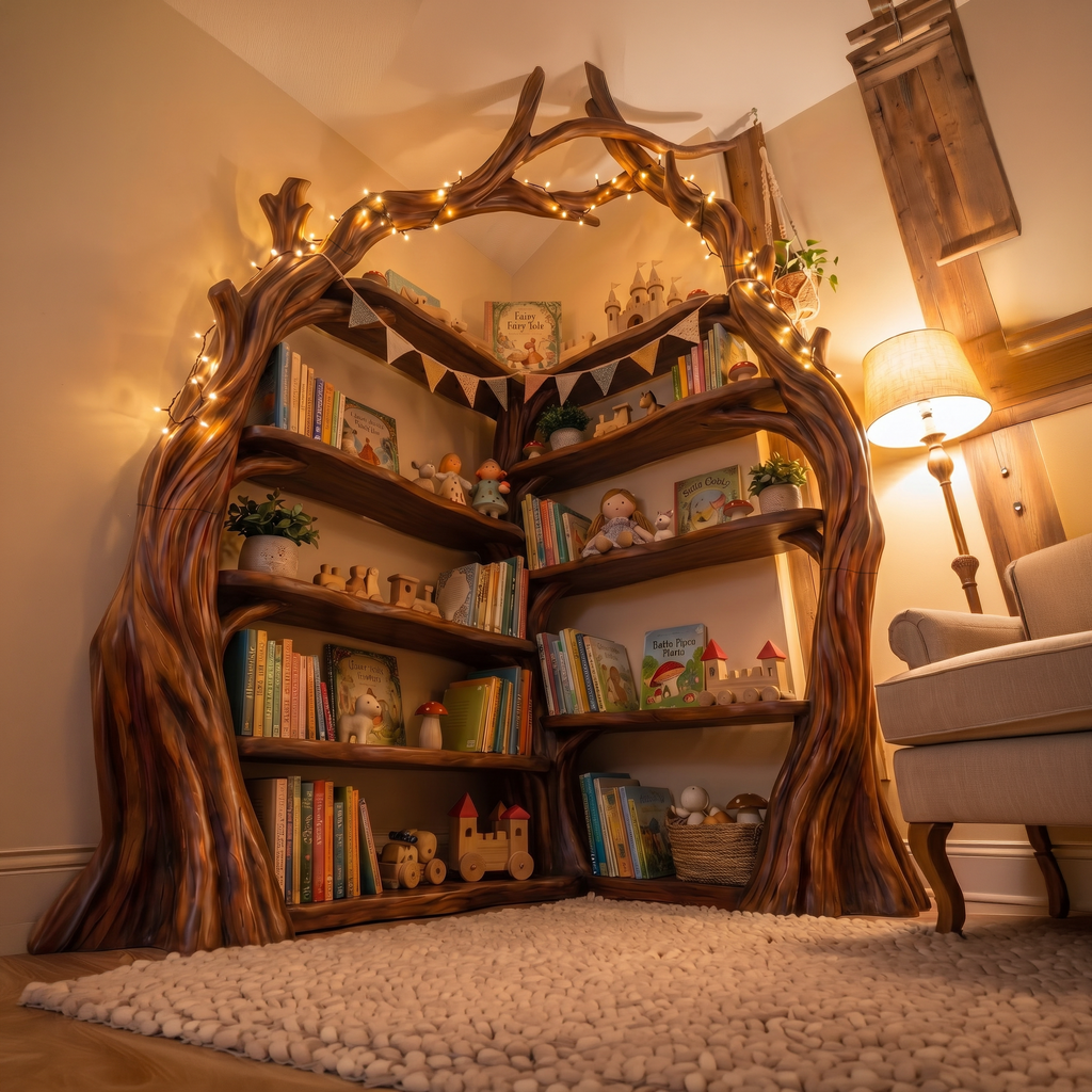 Tree Branch Corner Bookshelf in Solid Wood, Tall Display Shelf - view 3