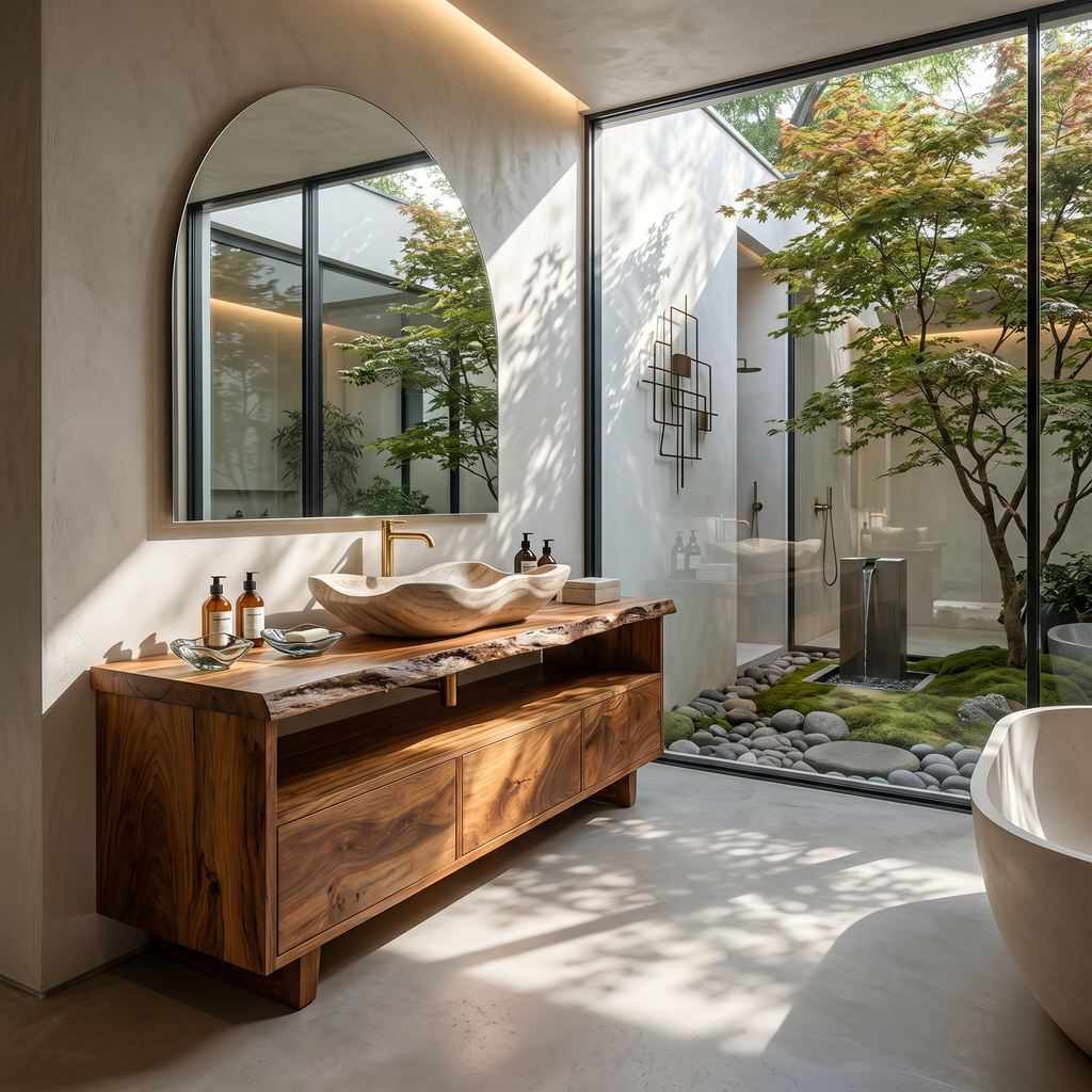 Mid-Century Solid Wood Wall-Mount Bathroom Vanity, Live Edge - view 3
