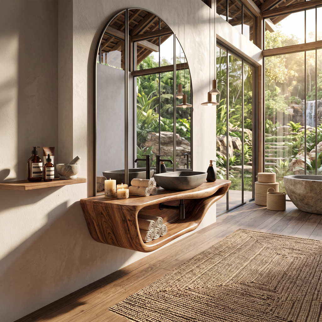 Live Edge Wood Vanity Countertop Shelf for Custom Bathrooms - view 3