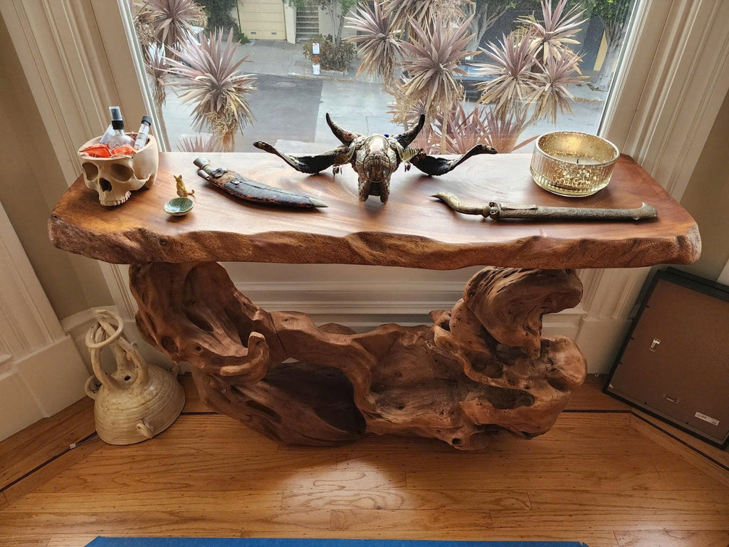 Narrow Solid Wood Console Table in Brown for Hallway or Entry - view 6
