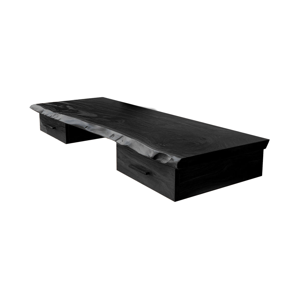 Live Edge Solid Wood Floating Wall Desk with Drawers in Black finish