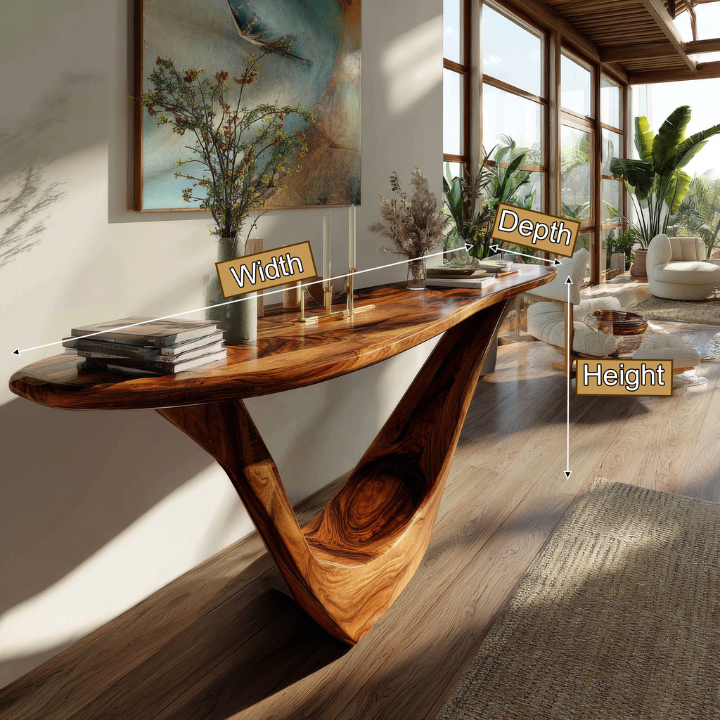 Solid Hardwood Console Table with Open Geometric Sculpted Base - view 9