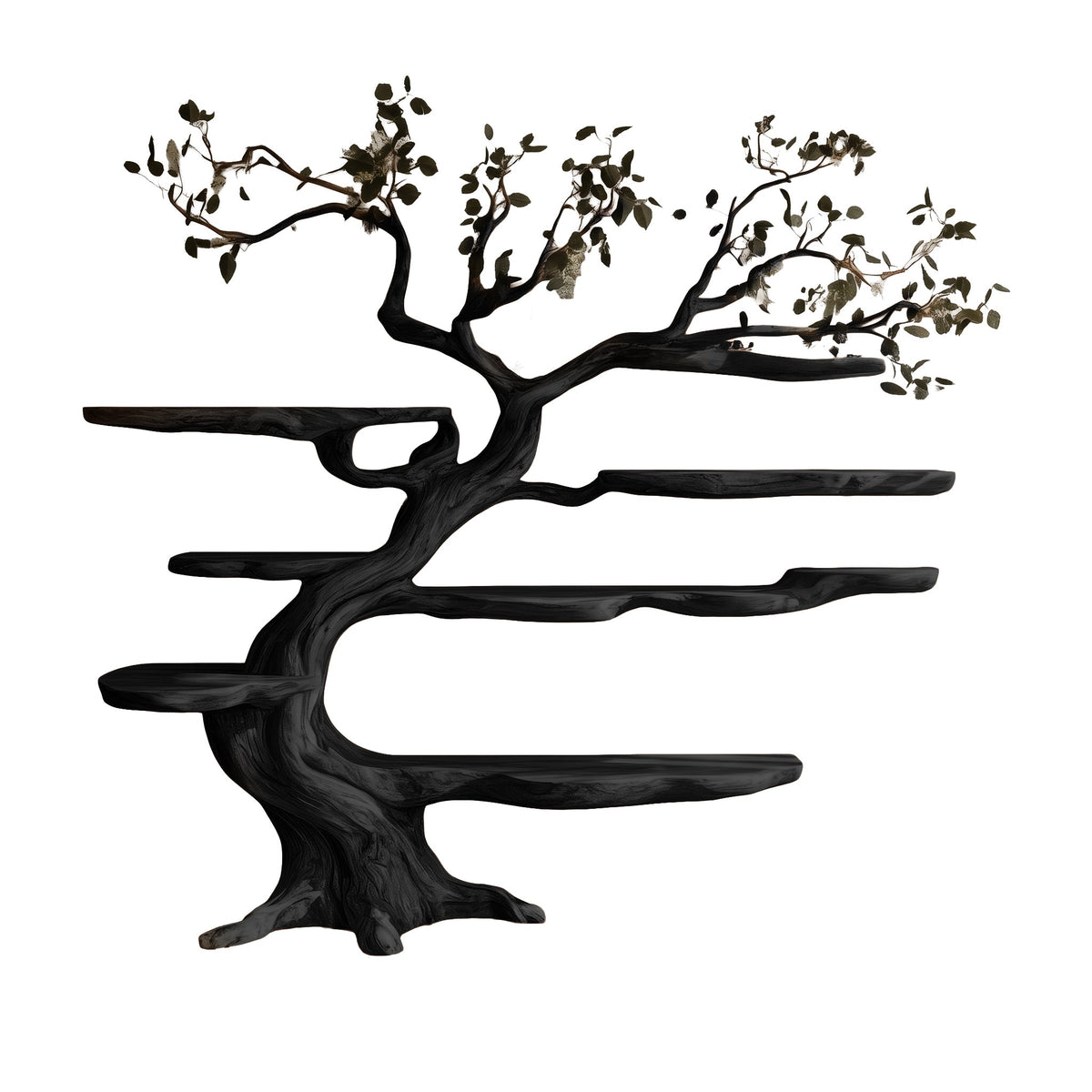 Sculpted Solid Hardwood Tree Bookshelf with Branching Shelves in Black finish
