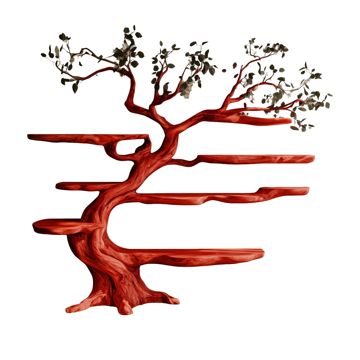 Sculpted Solid Hardwood Tree Bookshelf with Branching Shelves in Mahogany finish