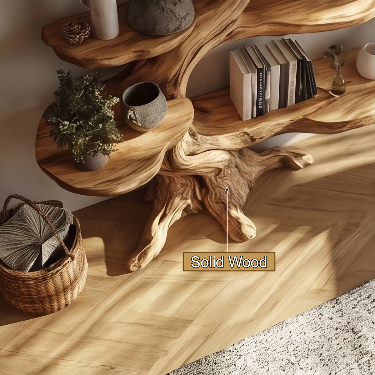 Sculpted Solid Hardwood Tree Bookshelf with Branching Shelves - view 4