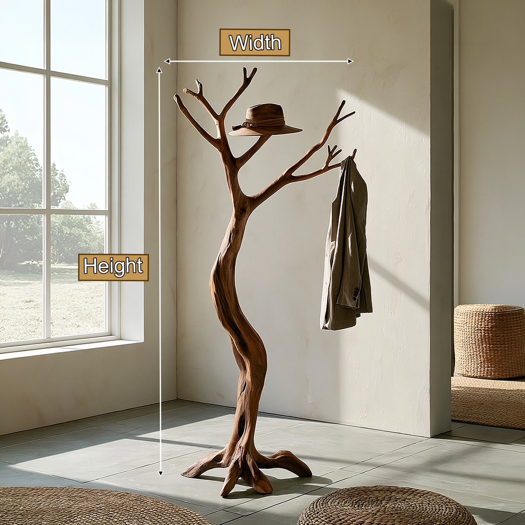 Twisting Trunk Solid Wood Tree Coat Rack with Root Base - view 2