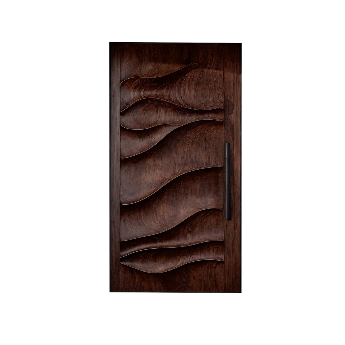 Sculpted Solid Hardwood Single Door with Wave Carving in Dark Walnut finish