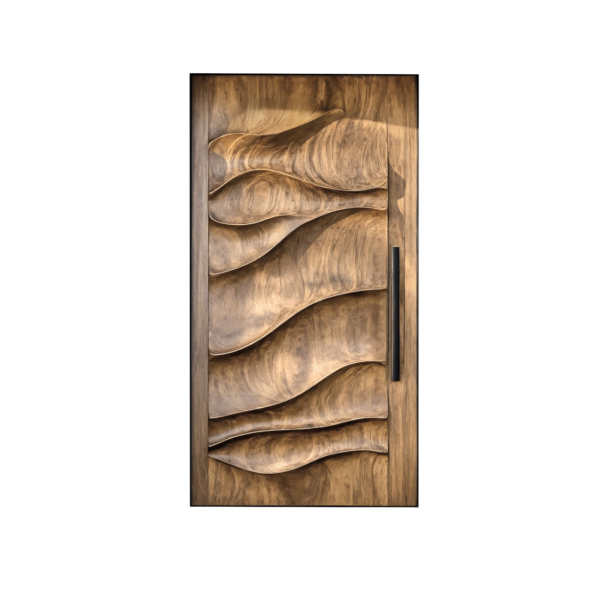 Sculpted Solid Hardwood Single Door with Wave Carving in Natural Oak finish