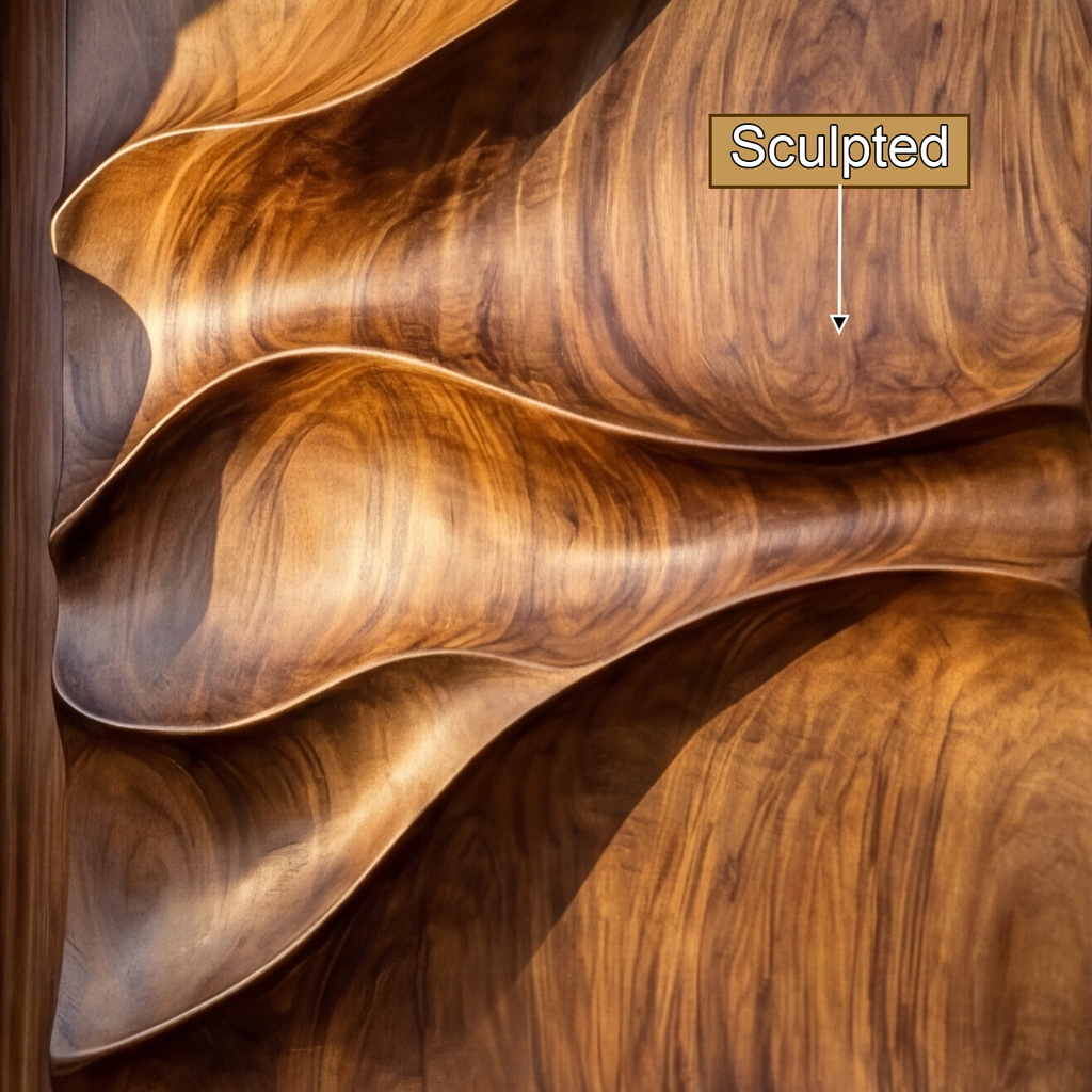 Sculpted Solid Hardwood Single Door with Wave Carving - view 4