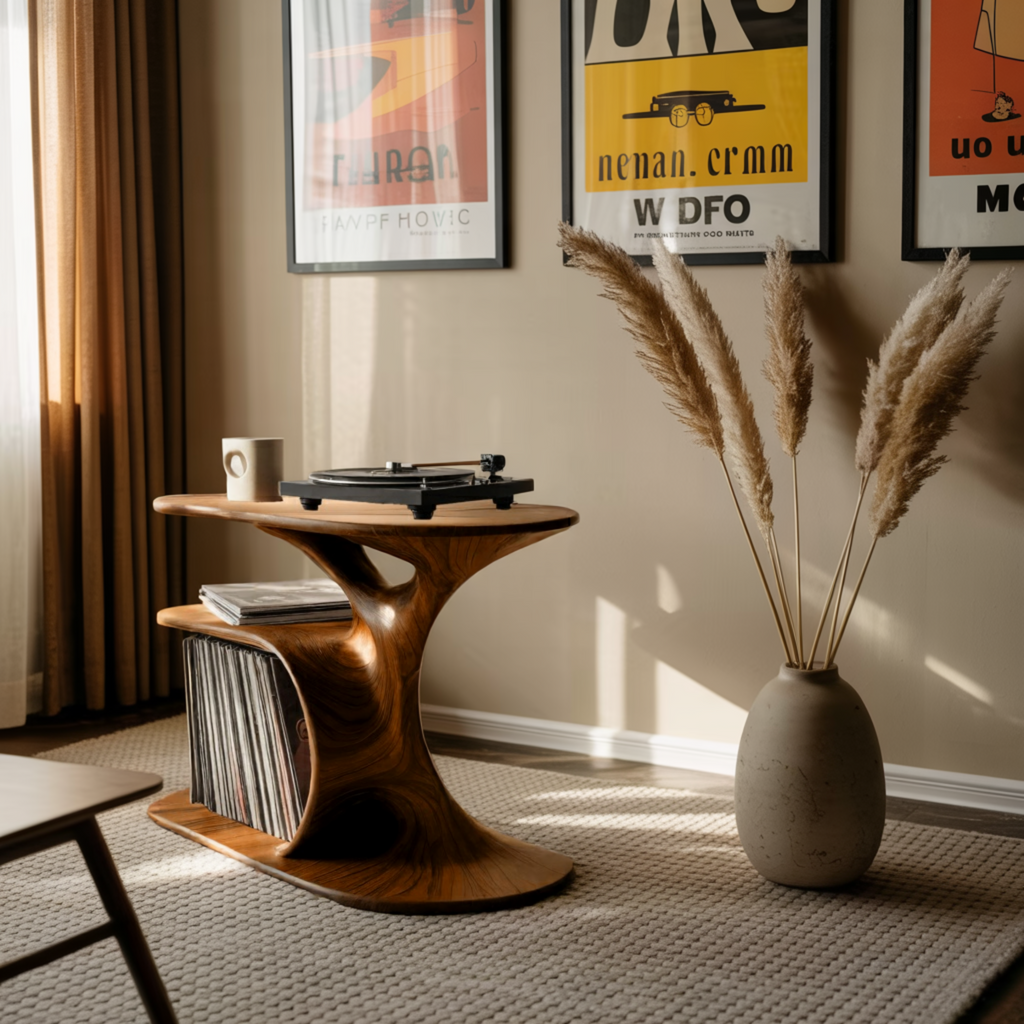 Fluid Form Solid Wood Record Player Stand with Vinyl Storage - view 4