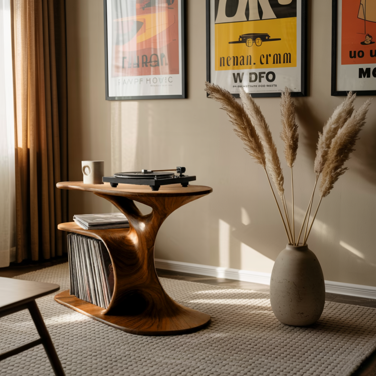 Fluid Form Solid Wood Record Player Stand with Vinyl Storage - view 4