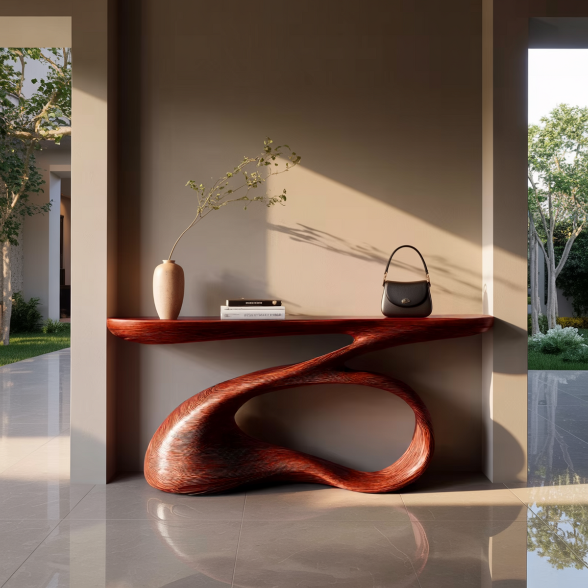 Solid Wood Console Table with Looping Sculptural Base - view 4