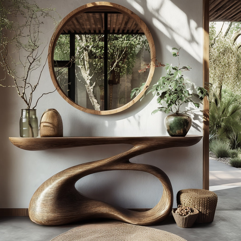 Solid Wood Console Table with Looping Sculptural Base - view 3
