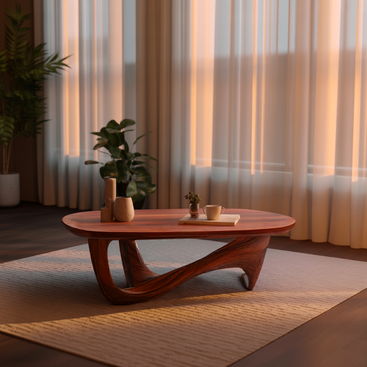 Hardwood Organic Modern Coffee Table with Rounded Top and Curved Base - view 3
