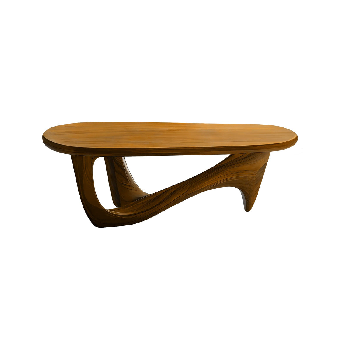 Hardwood Organic Modern Coffee Table with Rounded Top and Curved Base in Teak finish
