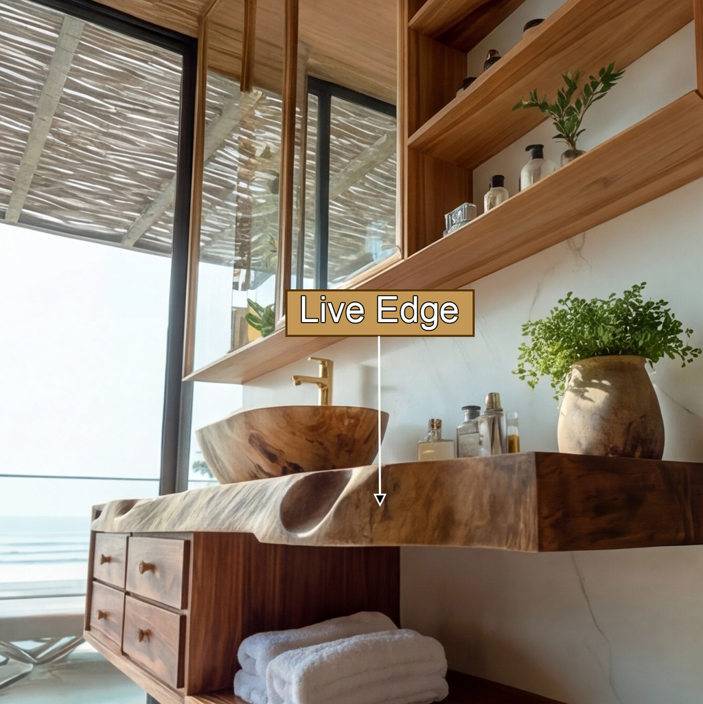 Coastal Live Edge Hardwood Floating Vanity with Drawers and Shelf - view 11