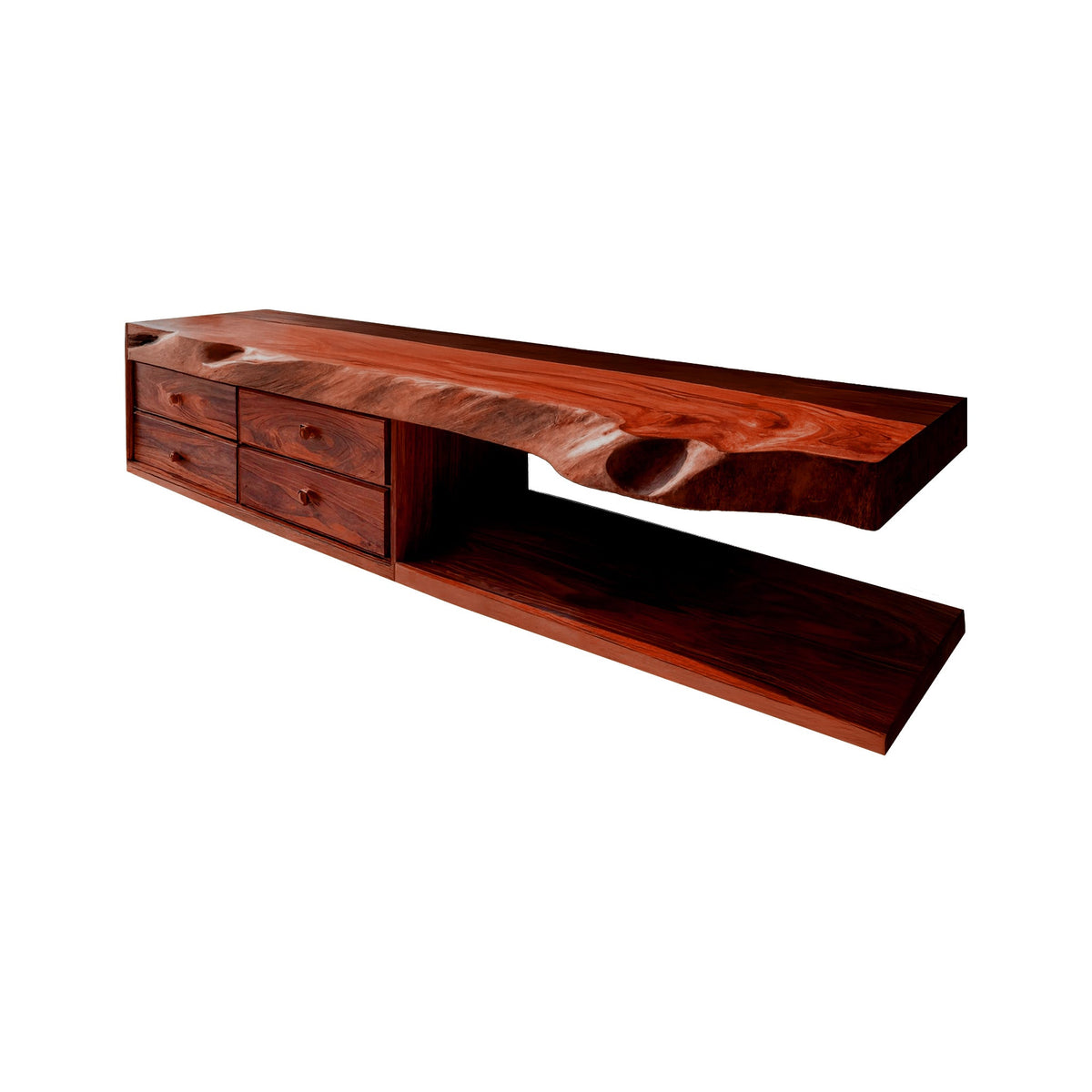 Coastal Live Edge Hardwood Floating Vanity with Drawers and Shelf in Mahogany finish