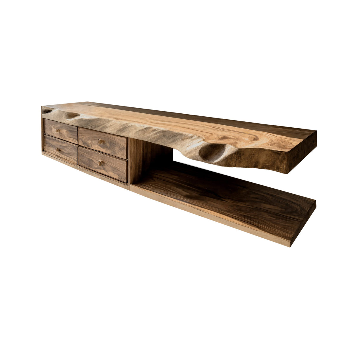 Coastal Live Edge Hardwood Floating Vanity with Drawers and Shelf in Natural Oak finish