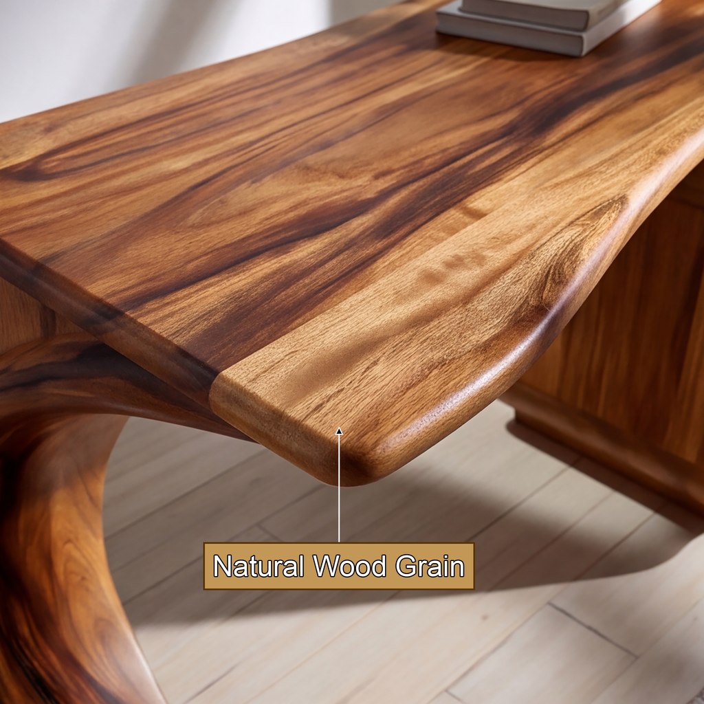 Solid Wood Waterfall Desk with Three-Drawer Pedestal - view 10