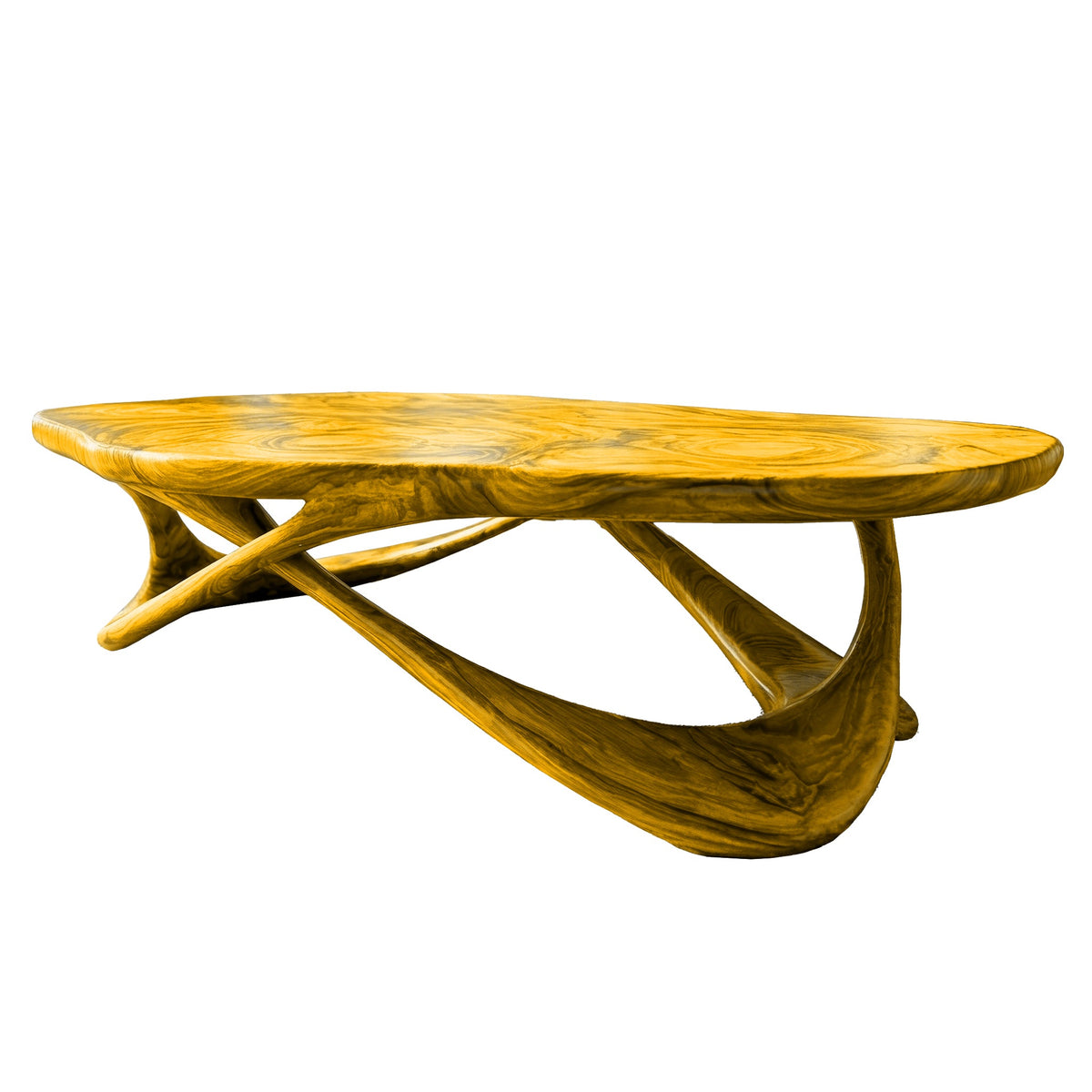 Live Edge Solid Wood Coffee Table with Interwoven Sculptural Base in Teak finish