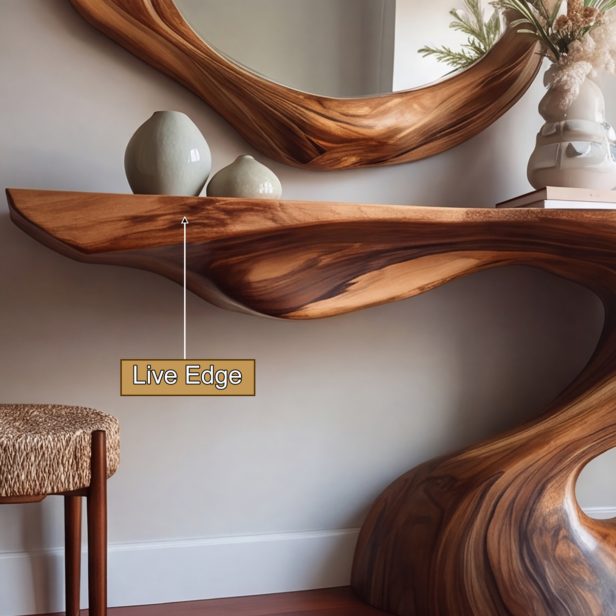 Sculpted Solid Hardwood Console Table with Flowing Pedestal Base - view 3