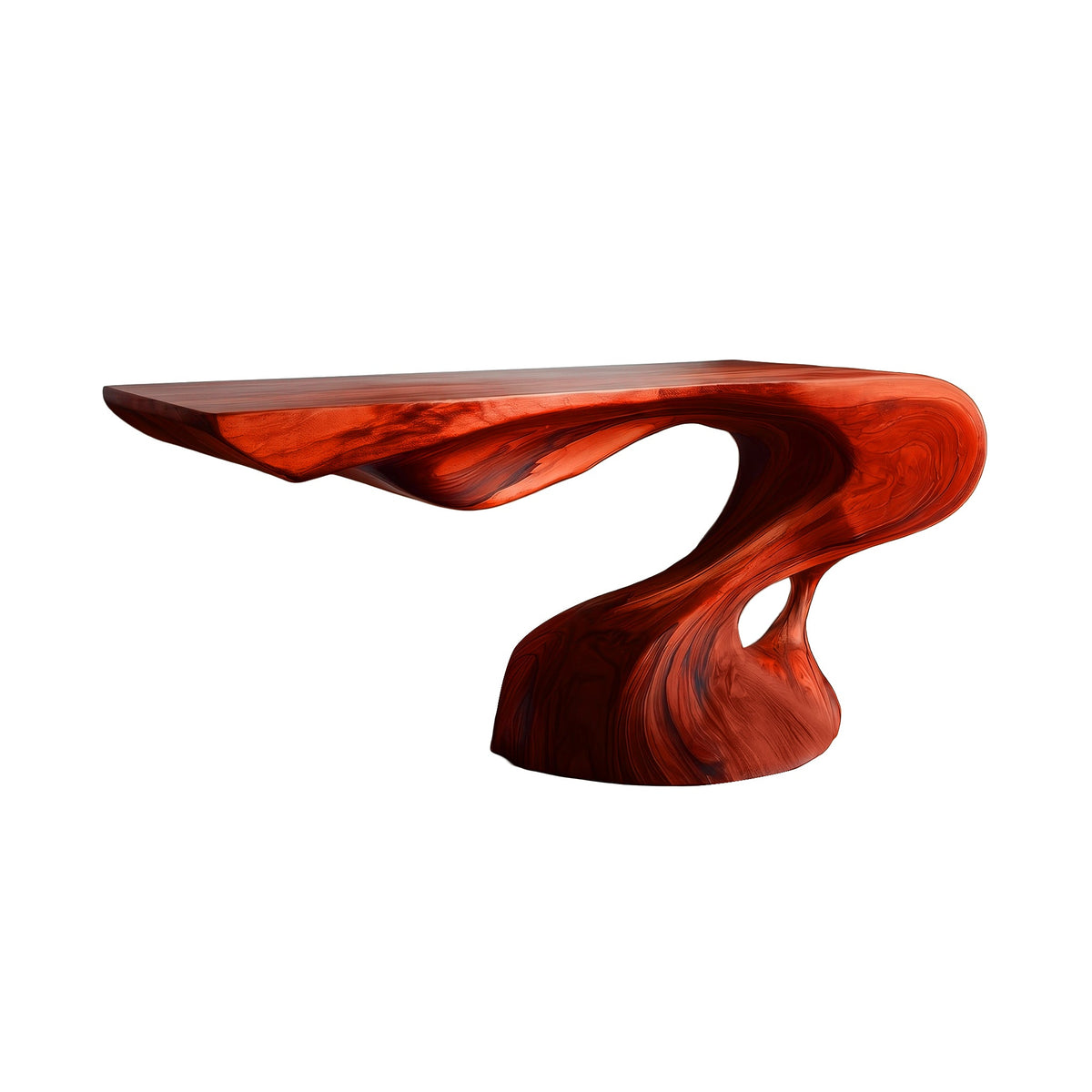 Sculpted Solid Hardwood Console Table with Flowing Pedestal Base in Mahogany finish