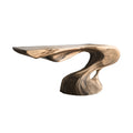 Sculpted Solid Hardwood Console Table with Flowing Pedestal Base in Natural Oak finish