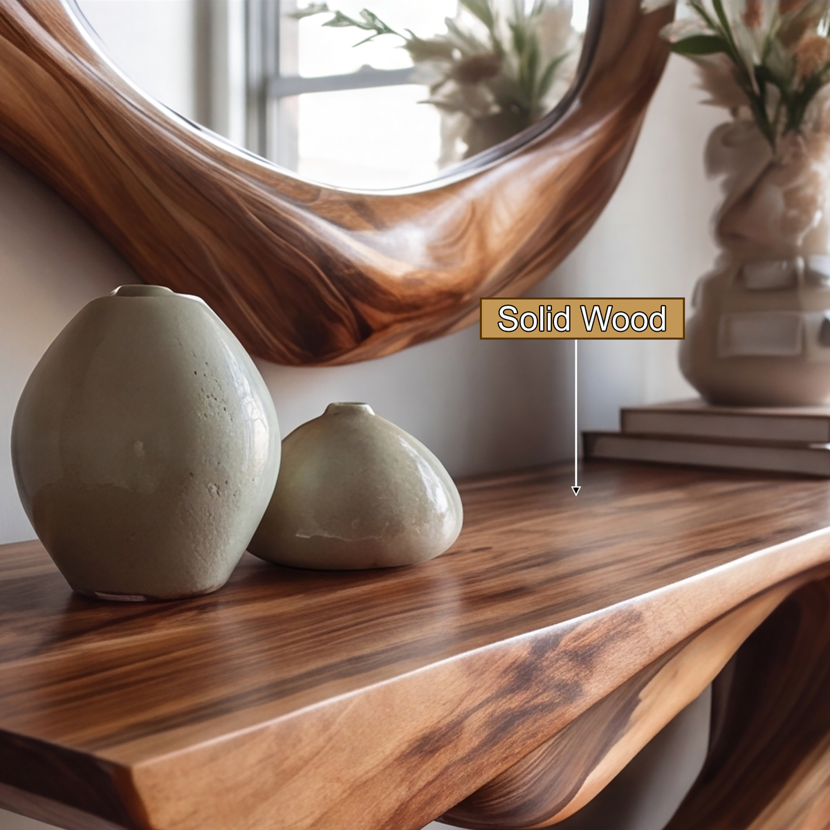 Sculpted Solid Hardwood Console Table with Flowing Pedestal Base - view 4
