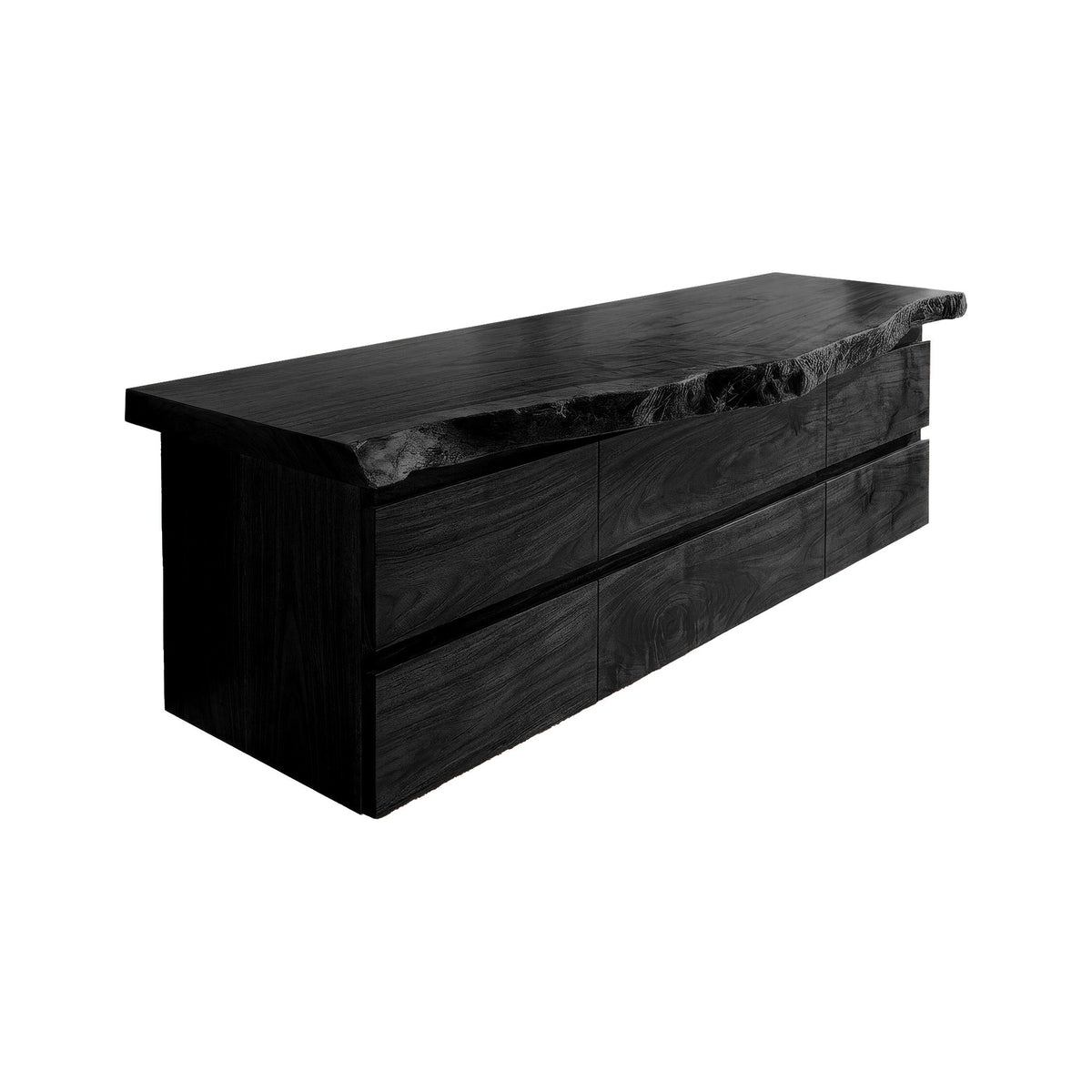 Live Edge Solid Hardwood Floating Bathroom Vanity with Drawers in Black finish