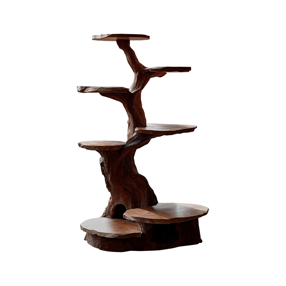 Branched Sculpted Solid Wood Cat Tree Shelf, Freestanding in Dark Walnut finish