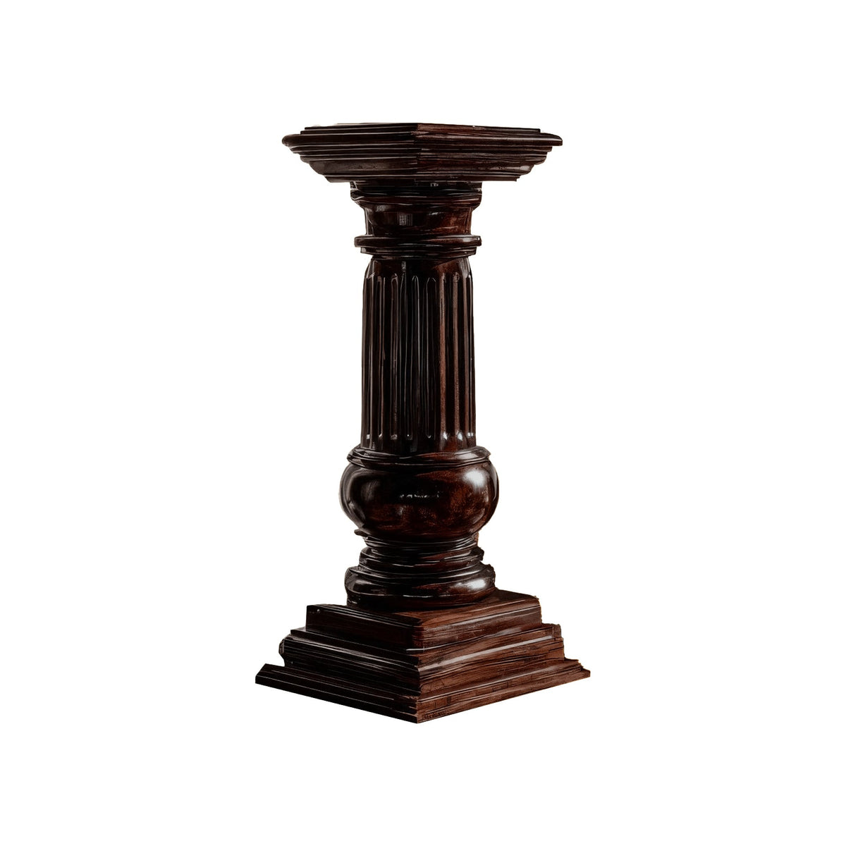 Handcrafted Solid Wood Fluted Column Pedestal Stand in Dark Walnut finish