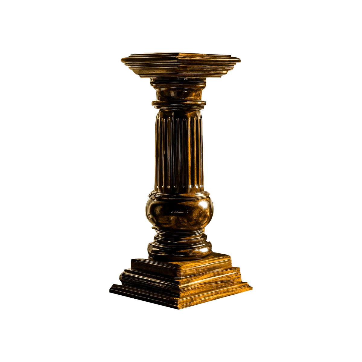 Handcrafted Solid Wood Fluted Column Pedestal Stand in Teak finish