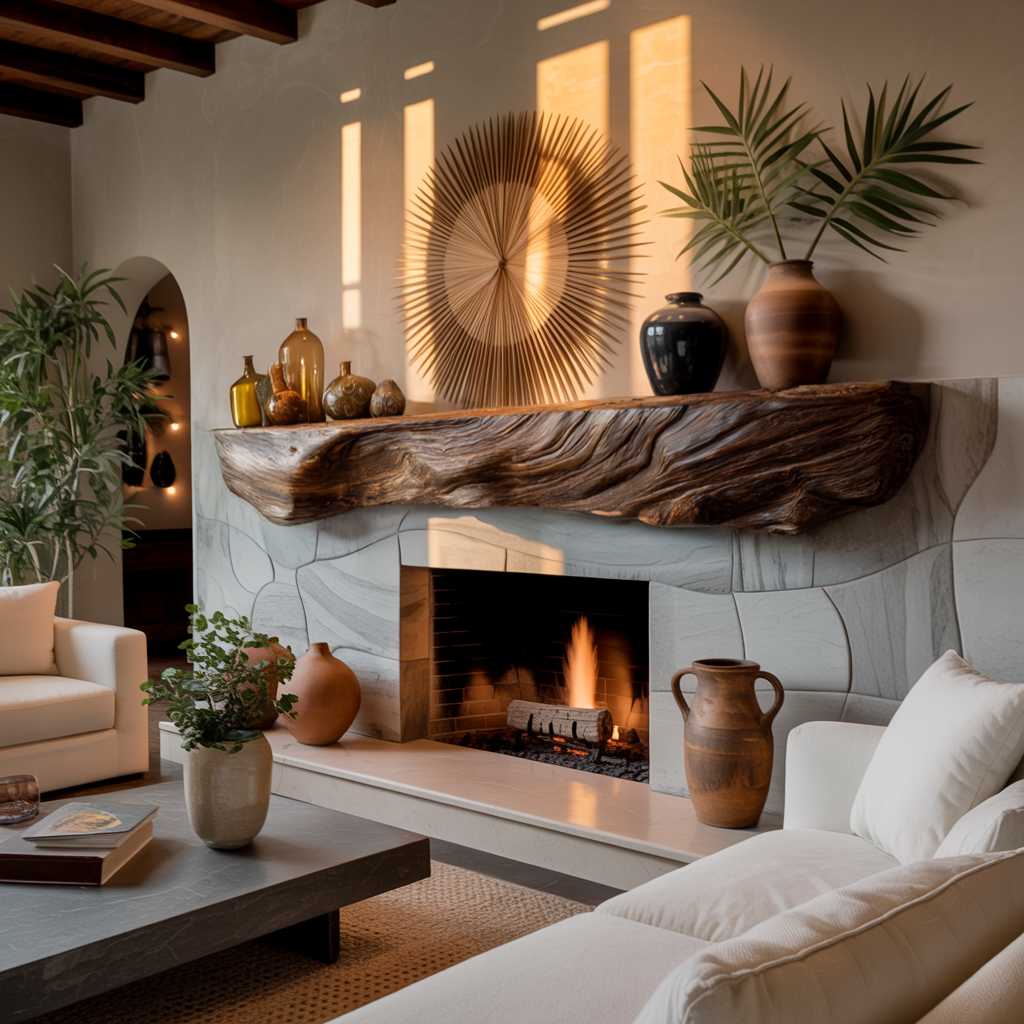 Live Edge Solid Wood Fireplace Mantel Shelf