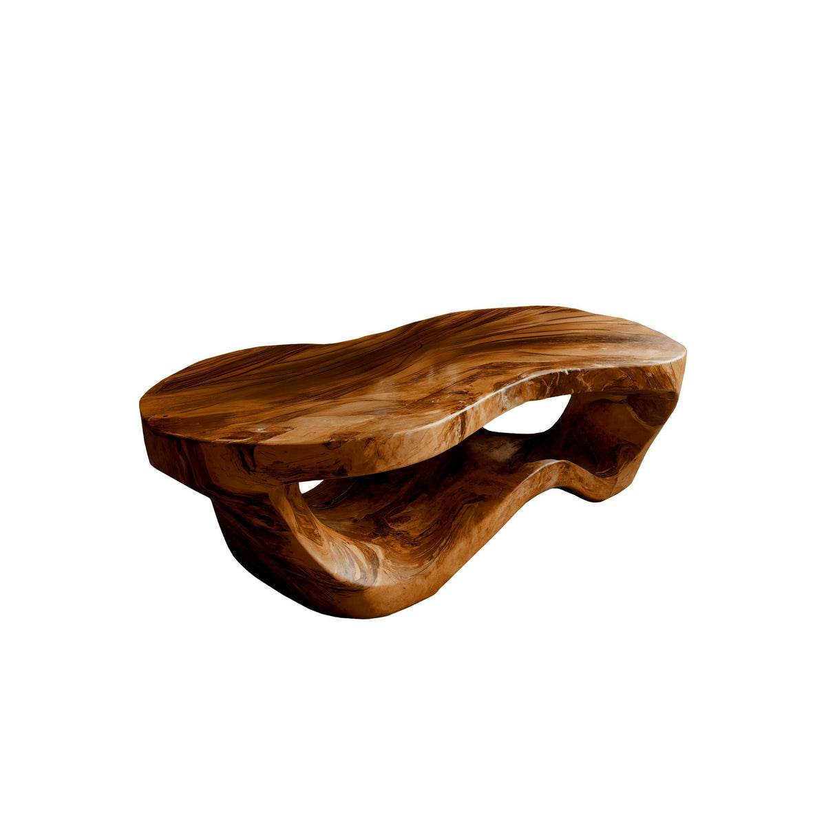 Sculpted Solid Hardwood Coffee Table with Wave-Like Base in Brown finish