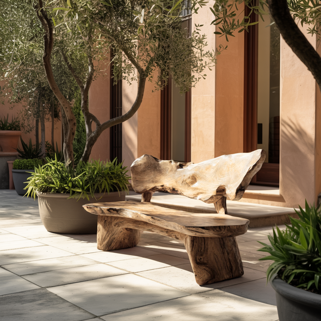 Handcrafted Solid Hardwood Outdoor Bench with Live Edge Backrest - view 5