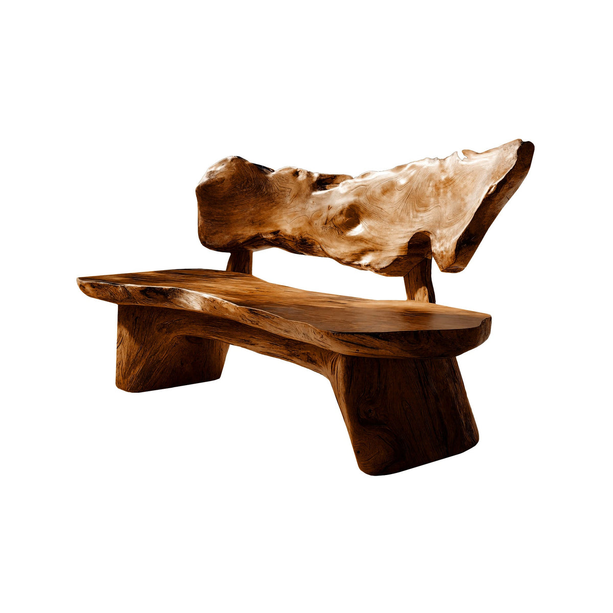 Handcrafted Solid Hardwood Outdoor Bench with Live Edge Backrest in Brown finish