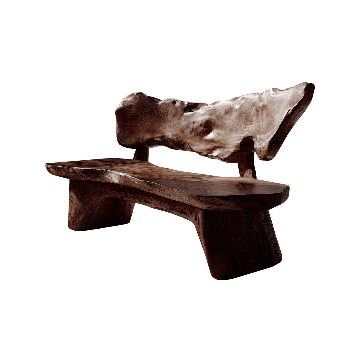 Handcrafted Solid Hardwood Outdoor Bench with Live Edge Backrest in Dark Walnut finish